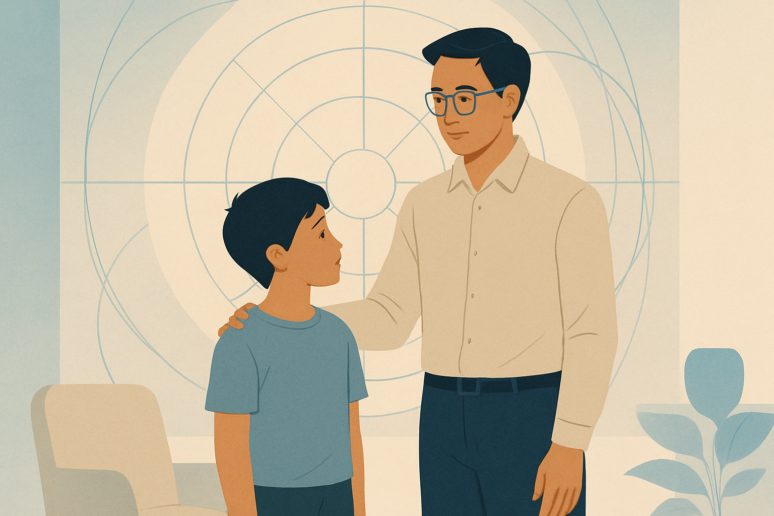 Không gian minh họa mối liên hệ giữa biểu tượng Thiên Đồng và chủ đề con cái trong lá số